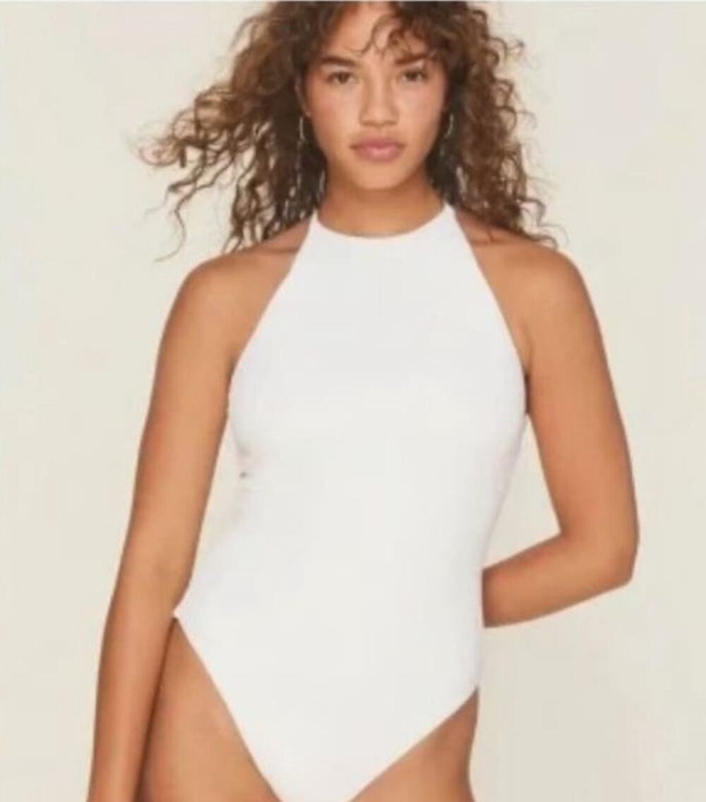 Andie Swim Asbury Rib One Piece Swimsuit in Coco Cream Size Medium